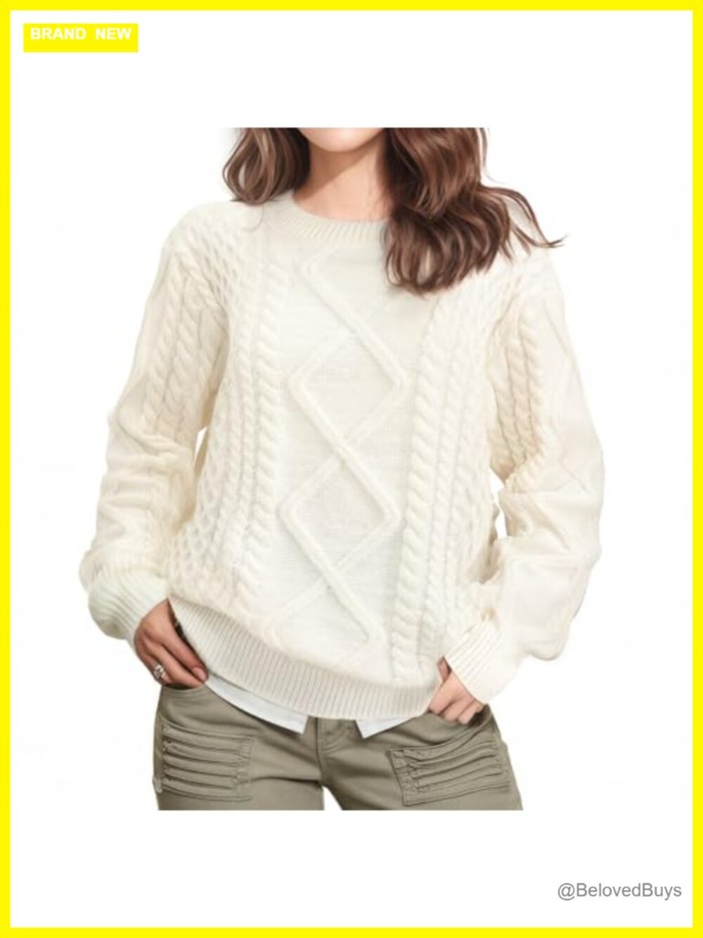 Cable Knit Crewneck Pullover Sweater Long Sleeve Polyester